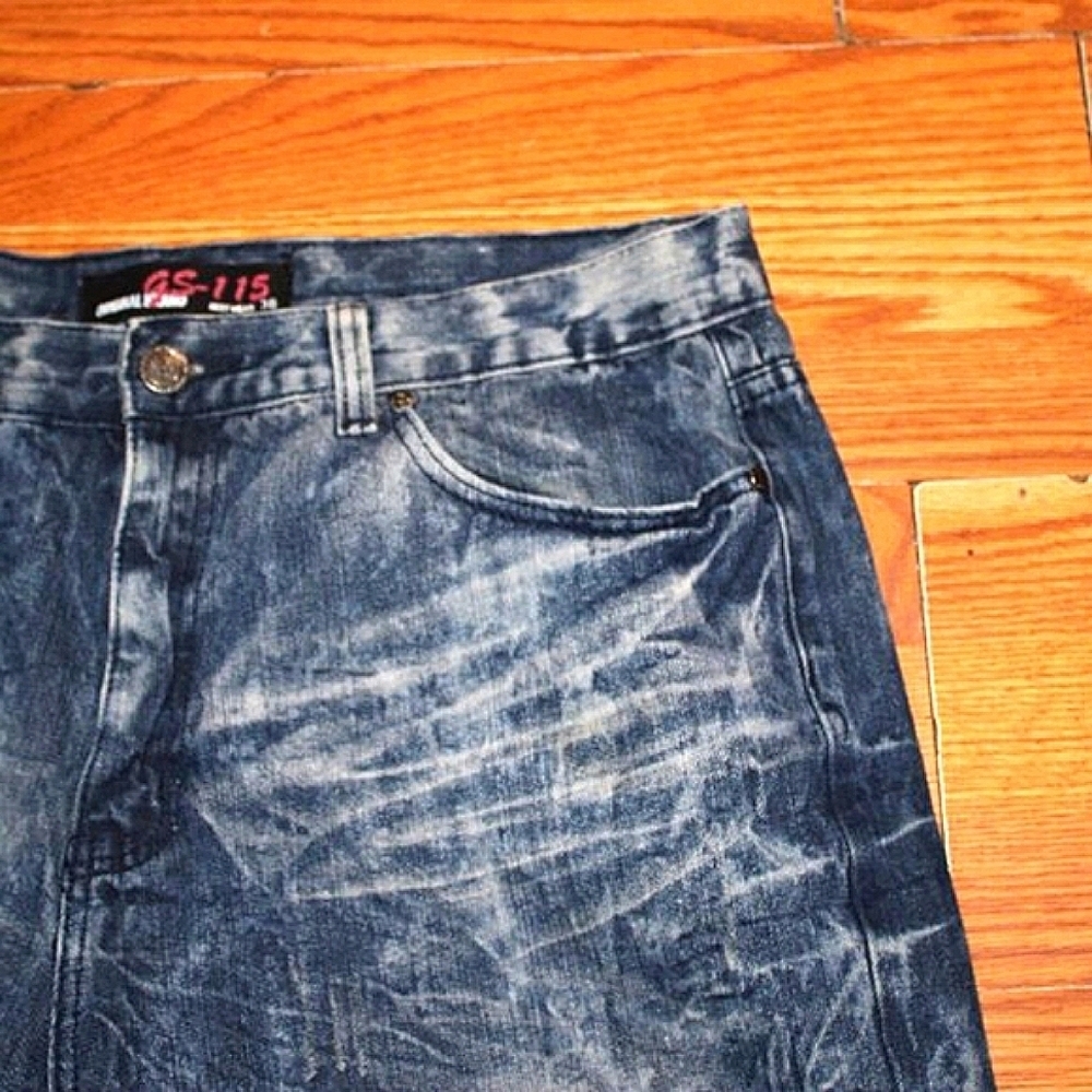 GS-115 Original Brand Distressed Jeans - Size 38x32 - Acid Wash, Streetwear, - Picture 7 of 10